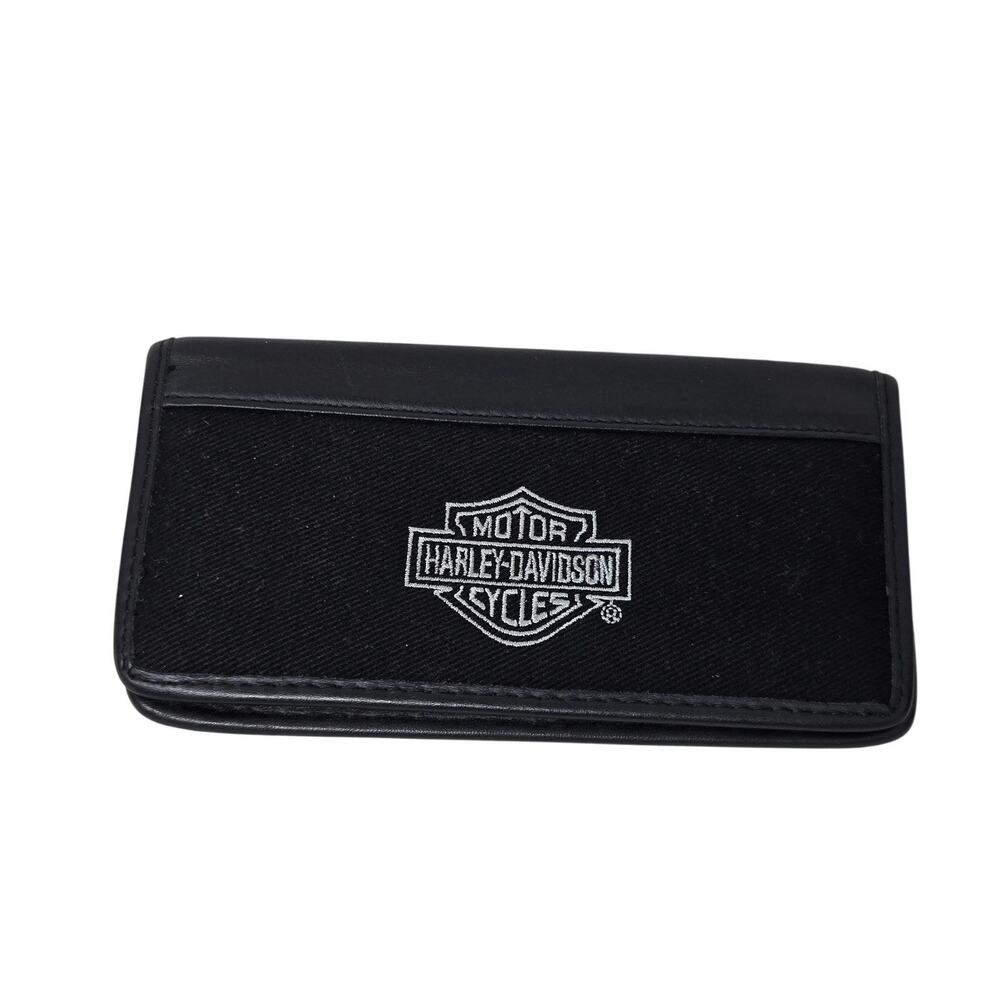 Harley Davidson Bi-Fold Checkbook Holder Biker Wallet Black Billfold Embroidered